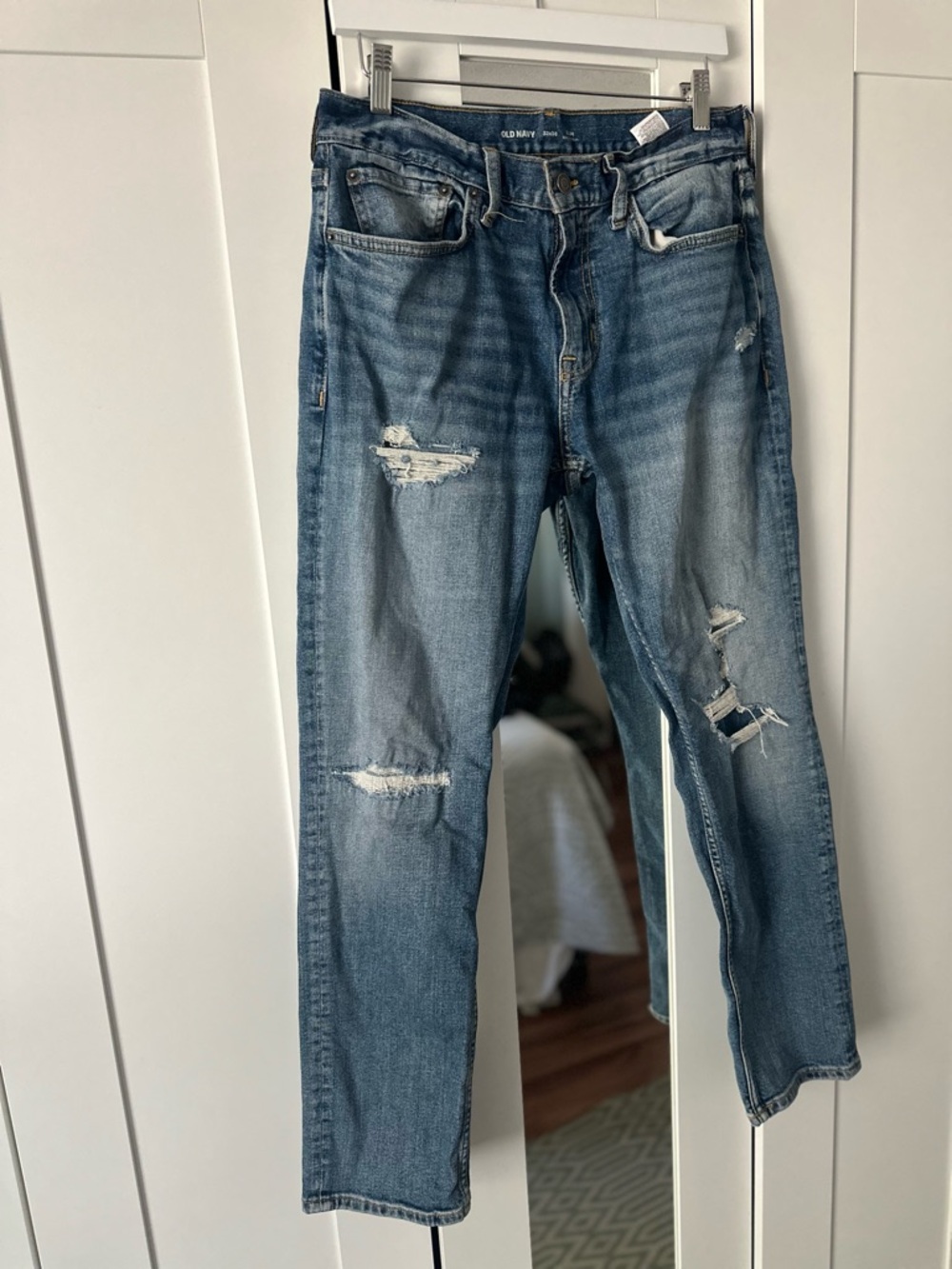 Old Navy Slim Straight Flex Blue Denim Distressed Jeans Men’s 32x30
